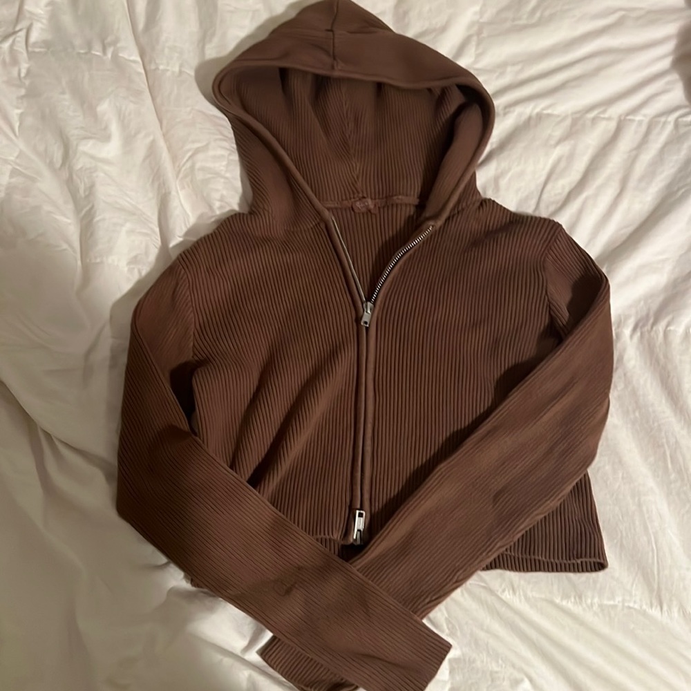 Pacsun brown cropped zip up